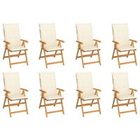  Reclining Garden Chairs with Cushions 8 pcs Solid Teak Wood