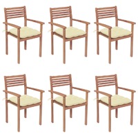  Stackable Garden Chairs with Cushions 6 pcs Solid Teak Wood