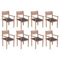  Stackable Garden Chairs with Cushions 8 pcs Solid Teak Wood