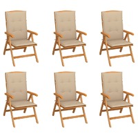  Reclining Garden Chairs with Cushions 6 pcs Solid Teak Wood