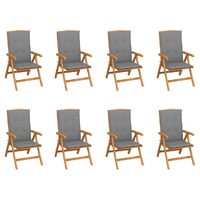  Reclining Garden Chairs with Cushions 8 pcs Solid Teak Wood