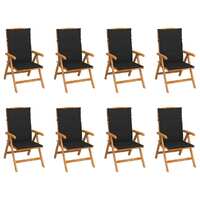  Reclining Garden Chairs with Cushions 8 pcs Solid Teak Wood