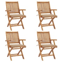  Folding Garden Chairs with Cushions 4 pcs Solid Teak Wood