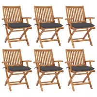  Folding Garden Chairs with Cushions 6 pcs Solid Teak Wood