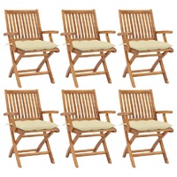  Folding Garden Chairs with Cushions 6 pcs Solid Teak Wood