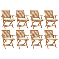  Folding Garden Chairs with Cushions 8 pcs Solid Teak Wood