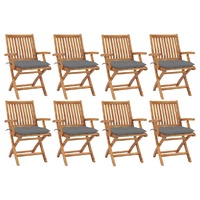  Folding Garden Chairs with Cushions 8 pcs Solid Teak Wood