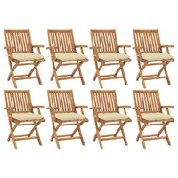  Folding Garden Chairs with Cushions 8 pcs Solid Teak Wood