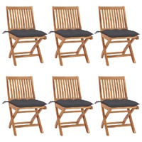  Folding Garden Chairs with Cushions 6 pcs Solid Teak Wood