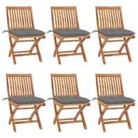  Folding Garden Chairs with Cushions 6 pcs Solid Teak Wood