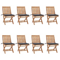  Folding Garden Chairs with Cushions 8 pcs Solid Teak Wood