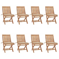 Folding Garden Chairs with Cushions 8 pcs Solid Teak Wood