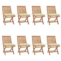  Folding Garden Chairs with Cushions 8 pcs Solid Teak Wood