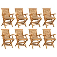  Garden Chairs with Beige Cushions 8 pcs Solid Teak Wood