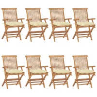 vidaXL Garden Chairs with Cream White Cushions 8 pcs Solid Teak Wood