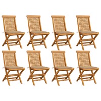  Garden Chairs with Beige Cushions 8 pcs Solid Teak Wood