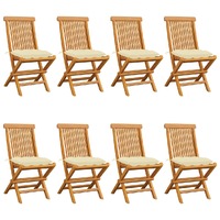  Garden Chairs with Cream White Cushions 8 pcs Solid Teak Wood