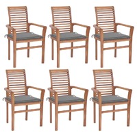  Dining Chairs 6 pcs with Grey Cushions Solid Teak Wood