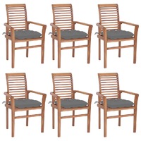  Dining Chairs 6 pcs with Grey Cushions Solid Teak Wood
