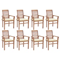  Dining Chairs 8 pcs with Cream Cushions Solid Teak Wood