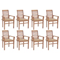  Dining Chairs 8 pcs with Beige Cushions Solid Teak Wood