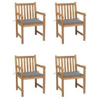  Garden Chairs 4 pcs with Grey Cushions Solid Teak Wood