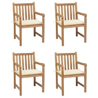  Garden Chairs 4 pcs with Cream Cushions Solid Teak Wood