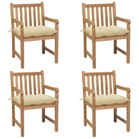  Garden Chairs 4 pcs with Cream White Cushions Solid Teak Wood
