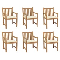  Garden Chairs 6 pcs with Cream Cushions Solid Teak Wood