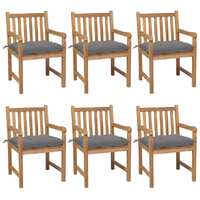  Garden Chairs 6 pcs with Grey Cushions Solid Teak Wood