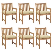  Garden Chairs 6 pcs with Cream White Cushions Solid Teak Wood