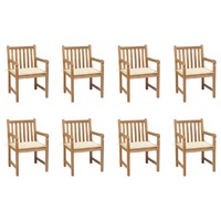  Garden Chairs 8 pcs with Cream Cushions Solid Teak Wood