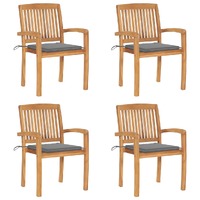  Stacking Garden Chairs with Cushions 4 pcs Solid Teak Wood