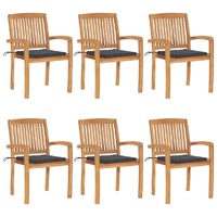  Stacking Garden Chairs with Cushions 6 pcs Solid Teak Wood