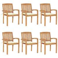  Stacking Garden Chairs with Cushions 6 pcs Solid Teak Wood