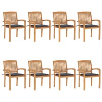  Stacking Garden Chairs with Cushions 8 pcs Solid Teak Wood