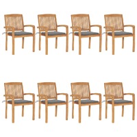  Stacking Garden Chairs with Cushions 8 pcs Solid Teak Wood