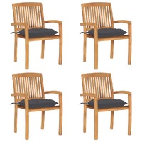  Stacking Garden Chairs with Cushions 4 pcs Solid Teak Wood