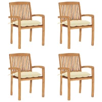  Stacking Garden Chairs with Cushions 4 pcs Solid Teak Wood