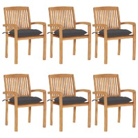  Stacking Garden Chairs with Cushions 6 pcs Solid Teak Wood