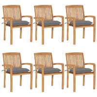  Stacking Garden Chairs with Cushions 6 pcs Solid Teak Wood