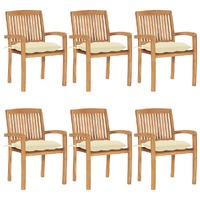  Stacking Garden Chairs with Cushions 6 pcs Solid Teak Wood