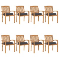  Stacking Garden Chairs with Cushions 8 pcs Solid Teak Wood