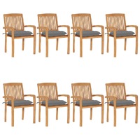  Stacking Garden Chairs with Cushions 8 pcs Solid Teak Wood