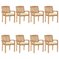  Stacking Garden Chairs with Cushions 8 pcs Solid Teak Wood