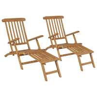  Deck Chairs with Footrests 2 pcs Solid Teak Wood