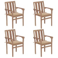  Stackable Garden Chairs with Cushions 4 pcs Solid Teak Wood