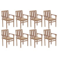  Stackable Garden Chairs with Cushions 8 pcs Solid Teak Wood