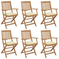  Folding Garden Chairs 6 pcs with Cushions Solid Acacia Wood