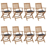  Folding Garden Chairs 8 pcs with Cushions Solid Acacia Wood
